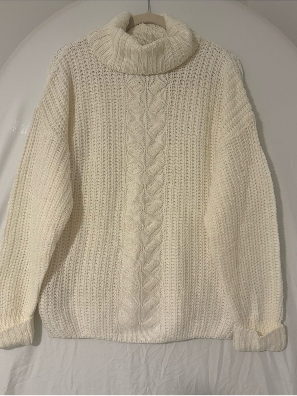 Brave Soul Cream Cable-Front Turtleneck Sweater